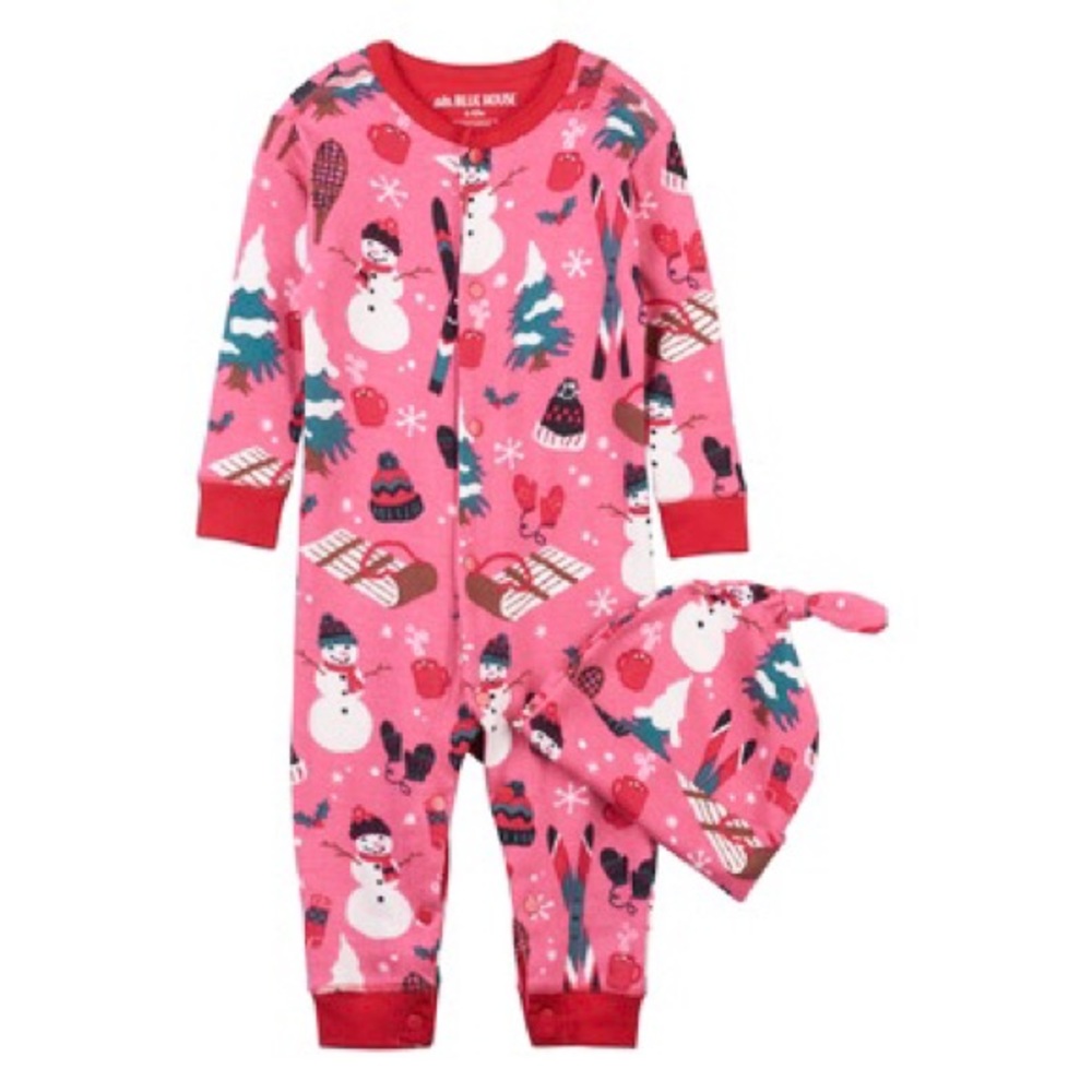 Little Blue House Hatley Infant Coverall & Hat 3-6 Months Full Snap Pink NWT